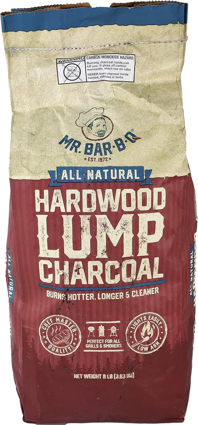 8 LB. All Natural Hardwood Lump Charcoal by  - Premium Natural Charcoal for Grilling, BBQ, Smoking, Kamado & Kettle Grills - Burns Hotter & Longer - Smoky Flavor, Low Ash & Easy to Light