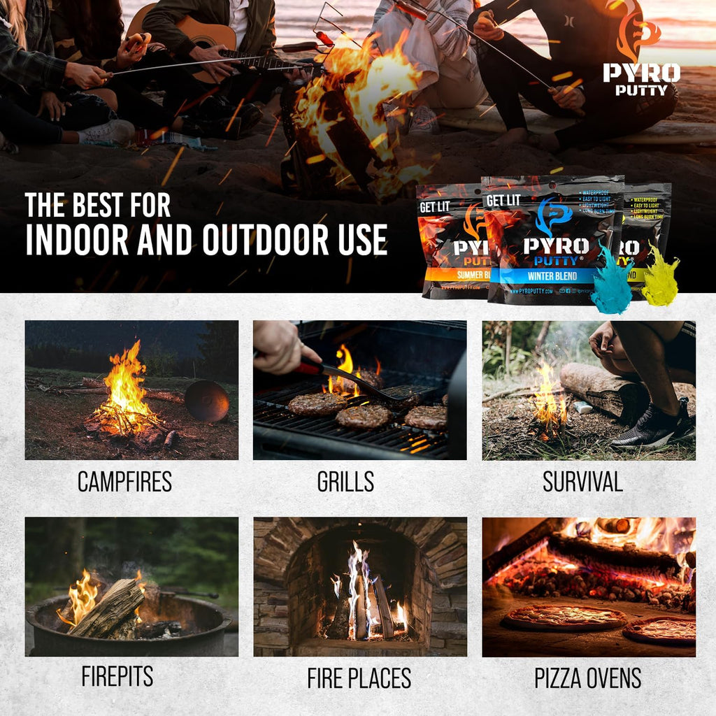 Pyro Putty: Single Use Waterproof Survival Fire Starter, 20 or 50 Ct Foil Packs, Easy Tear, Easy Ignite, Fire Starters for Campfires