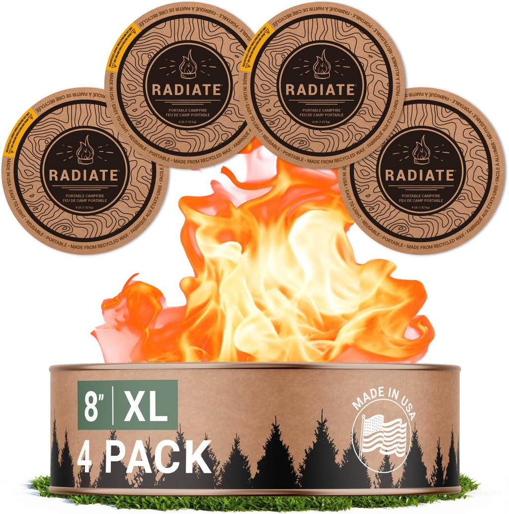 4 Pack XL 8" Portable Campfire as Seen on Shark Tank - up to 2 Hours of Burn Time, Reusable Travel Fire Pit for Camping, Patios and Beach Days - Great Alternative to a Real Fire - Made in USA