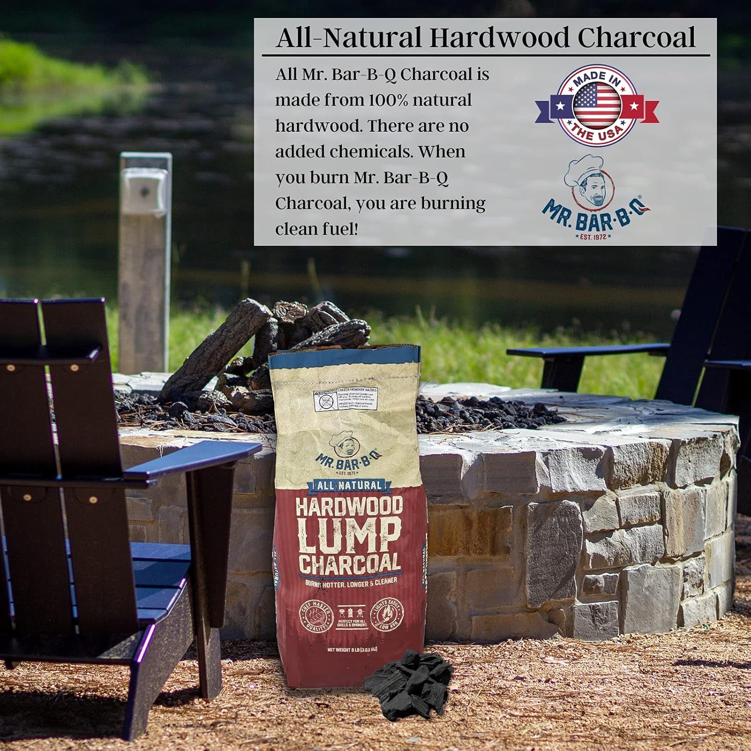 8 LB. All Natural Hardwood Lump Charcoal by  - Premium Natural Charcoal for Grilling, BBQ, Smoking, Kamado & Kettle Grills - Burns Hotter & Longer - Smoky Flavor, Low Ash & Easy to Light